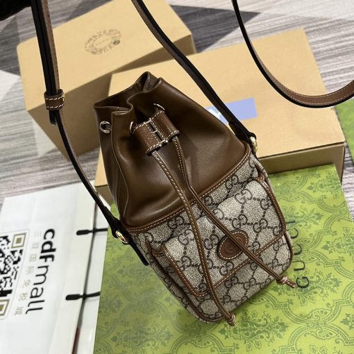 Gucci GG Mini Bucket Bag With Interlocking G Beige And Brown - Image 6