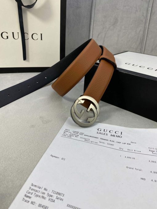 Gucci Women Men’s Leather Belt with Double G Buckle 30MM - Image 4