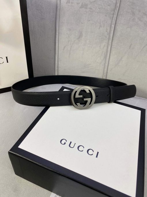 Gucci Women Men’s Leather Belt with Double G Buckle 30MM Black - Image 2