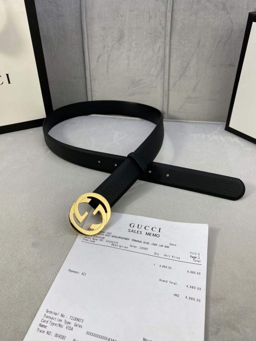 Gucci Women Men’s Leather Belt with Double G Buckle 30MM Black - Image 3