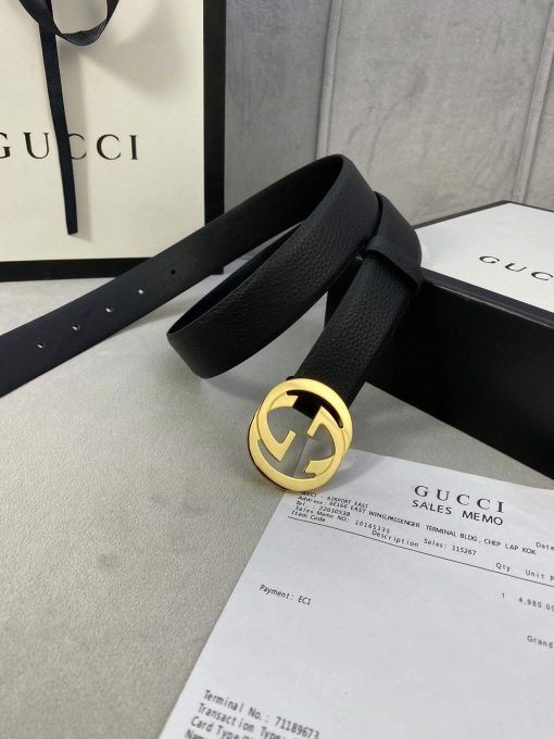 Gucci Women Men’s Leather Belt with Double G Buckle 30MM Black - Image 4