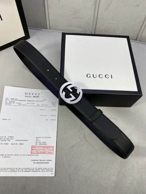 Gucci Women Men’s Leather Belt with Double G Buckle 30MM Black