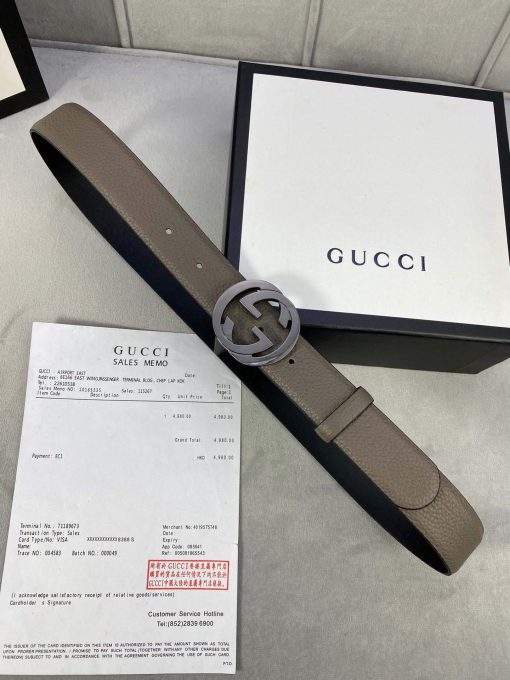 Gucci Women Men’s Leather Belt with Double G Buckle 30MM Gray - Image 2