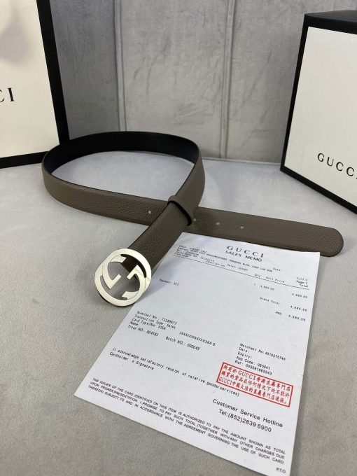 Gucci Women Men’s Leather Belt with Double G Buckle 30MM Gray - Image 3