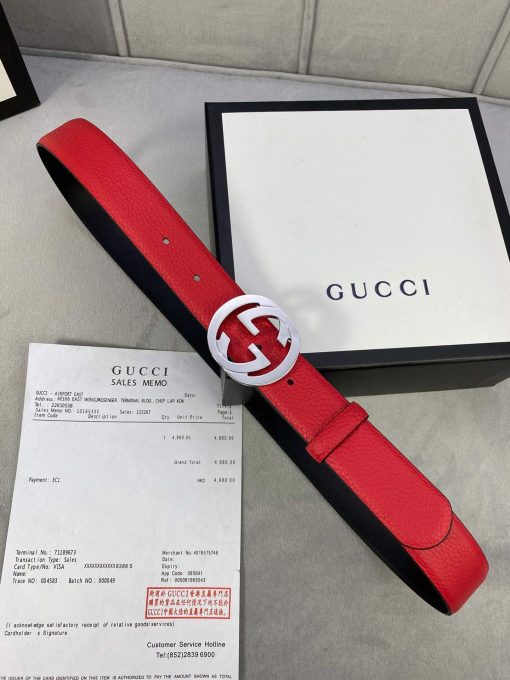 Gucci Women Men’s Leather Belt with Double G Buckle 30MM Red - Image 2