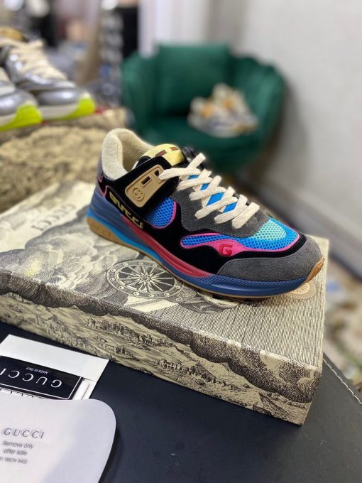 Gucci Women’s Ultrapace R Leather Sneaker Blue and Black - Image 2