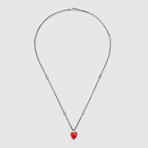 Gucci heart necklace with interlocking g silver(Red) - Image 2