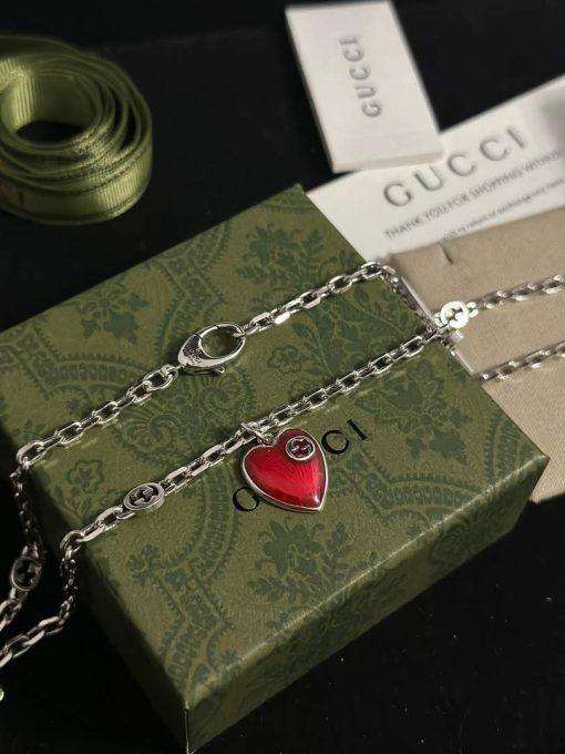 Gucci heart necklace with interlocking g silver(Red) - Image 4