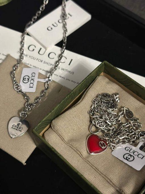 Gucci heart necklace with interlocking g silver(Red) - Image 5