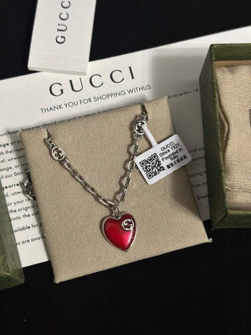 Gucci heart necklace with interlocking g silver(Red)