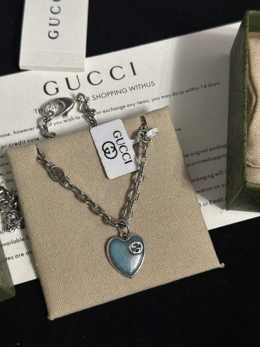 Gucci heart necklace with interlocking g silver(light blue)