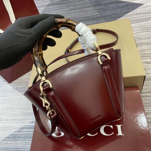 Gucci Mini Bamboo Top Handle Tote Bag Wine Red - Image 5