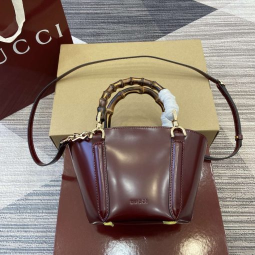 Gucci Mini Bamboo Top Handle Tote Bag Wine Red