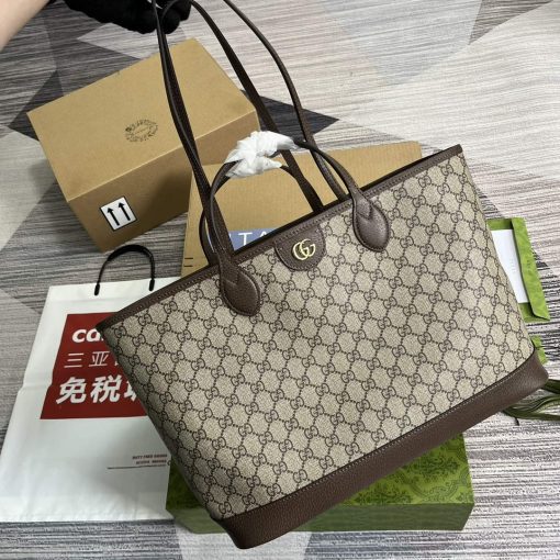 Gucci Ophidia Medium Tote Bag Beige And Brown - Image 6