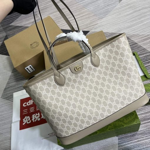 Gucci Ophidia Medium Tote Bag Beige And Oatmeal - Image 6