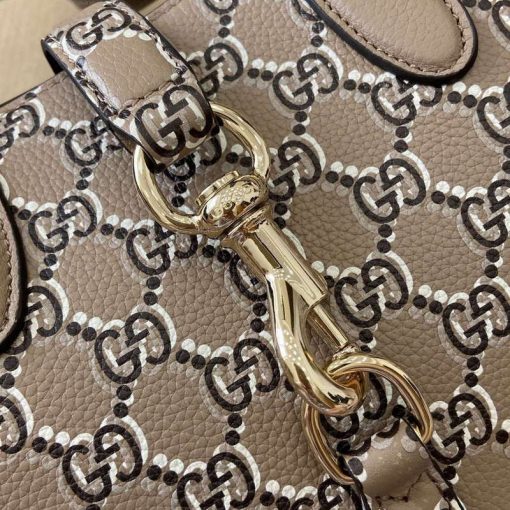 Gucci Small Tote Bag With Hook Closure Taupe And Multicolour Leather - Image 8